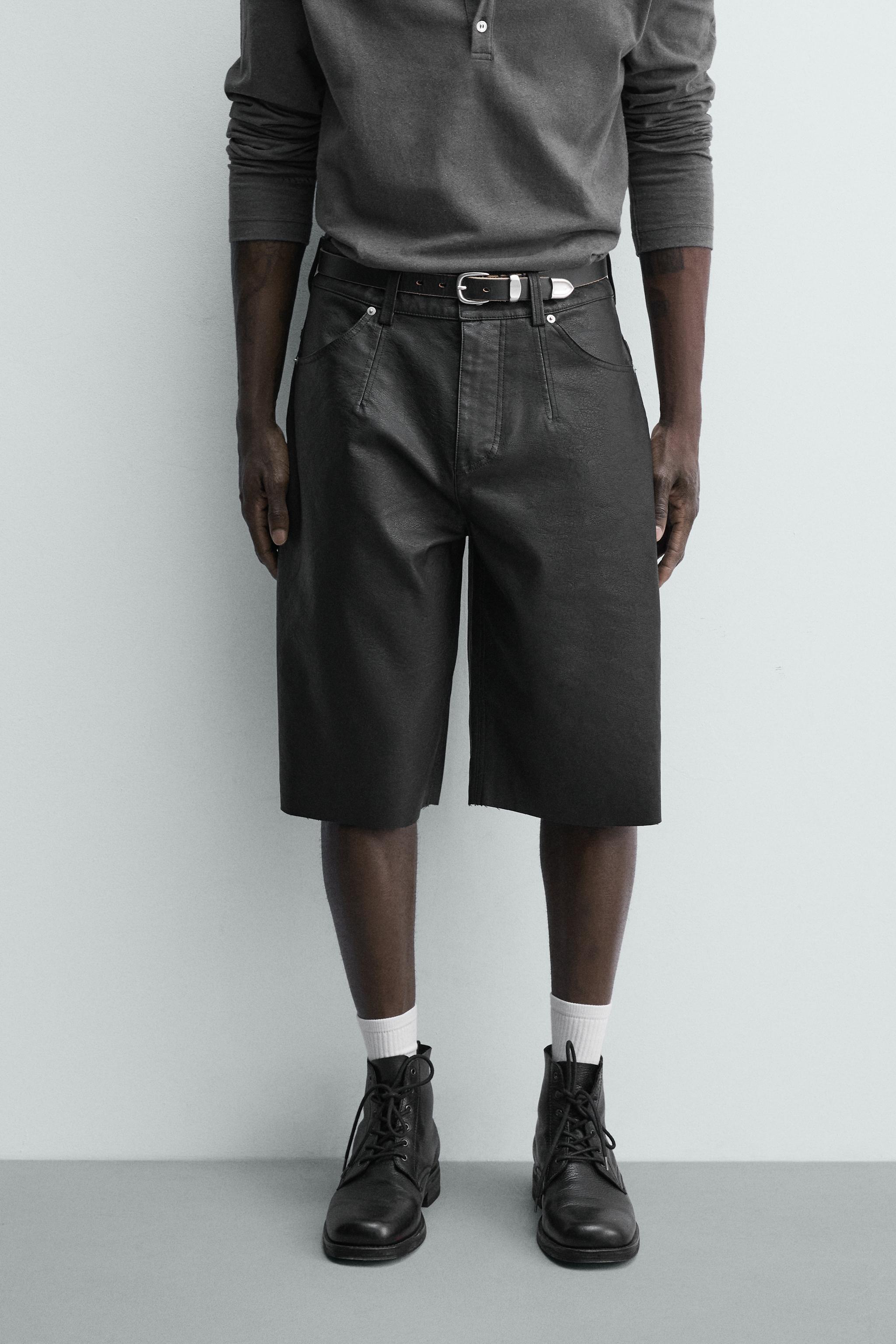 RELAXED FIT FAUX LEATHER SHORTS